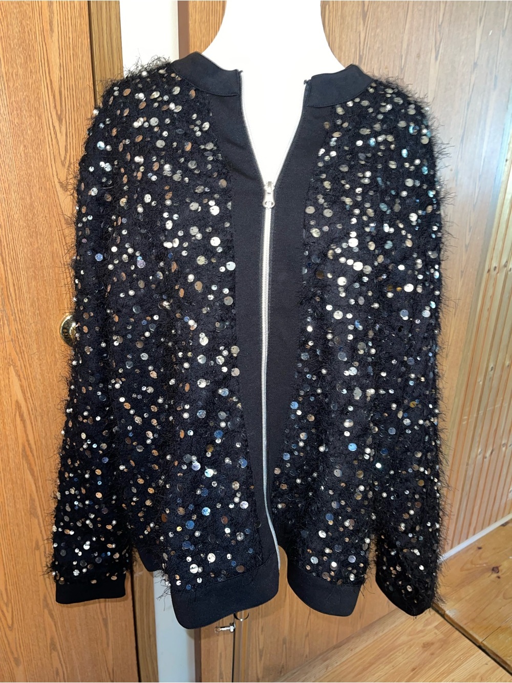 VENUS Black Sequin Bomber Jacket